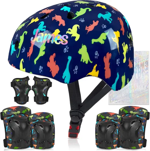 Miniatura 16 de Casco para niños, casco de bicicleta para niños pequeños con pegatinas DIY Unicornio, rodilleras y coderas ajustables, juego de protección para Rosa