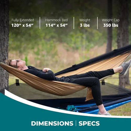 Miniatura 3 de Bliss Hammocks Hamaca en una bolsa con mosquitera y correas ajustables para árboles, hamaca de nailon para acampar y uso al aire libre, capacidad