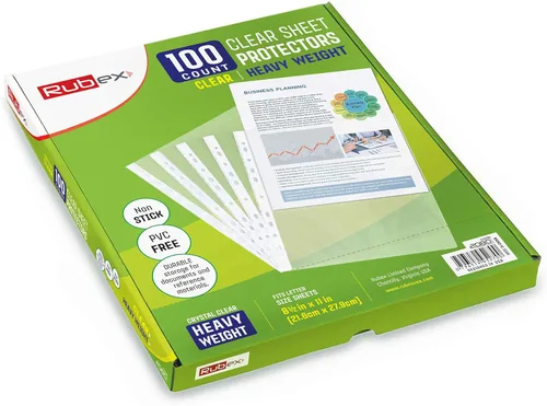 Protectores de hojas pesados, capacidad para hojas de 8.5 x 11 pulgadas, carga superior de 9.25 x 11.25 pulgadas, transparente, 11 agujeros