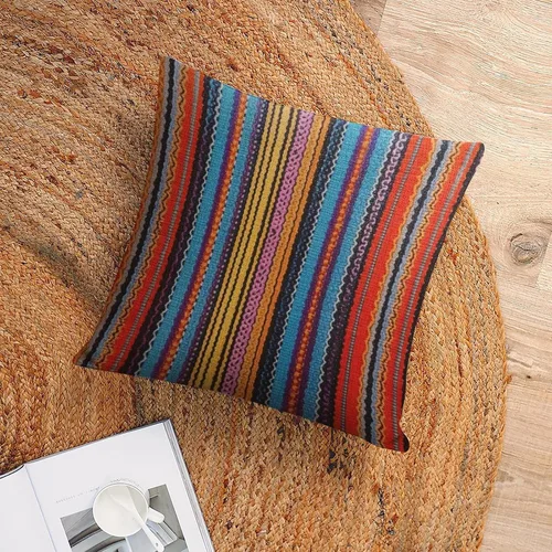 Miniatura 6 de Fundas de almohada bohemias a rayas, estilo bohemio, mexicano, retro, multicolor, funda de cojín para sofá, 16 x 16 pulgadas, fundas de almohada