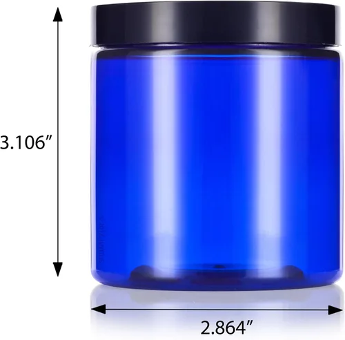 Miniatura 2 de Tarro de plástico PET azul cobalto de 8 onzas (sin BPA) con tapas lisas negras (paquete de 12)