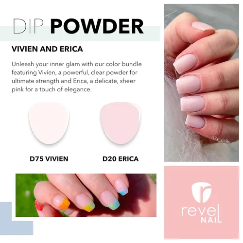 Miniatura 2 de Revel Nail Polvo de inmersión – Esmalte de uñas en polvo transparente y rosa, polvo de inmersión resistente a las virutas con vitamina E y calcio
