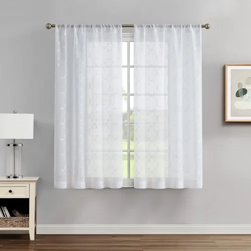 Miniatura 20 de Creative Home Ideas Cortinas transparentes (2 paneles, 38 x 63 pulgadas, azul), paneles de cortina geométricos bordados con alzapaños, cortinas