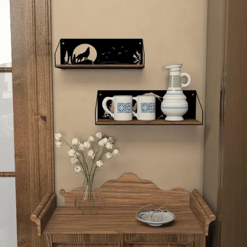 Miniatura 7 de Giftgarden - Estantes flotantes para pared con diseño único de lobos aulladores recortados, estante de madera de hierro rústico con decoración