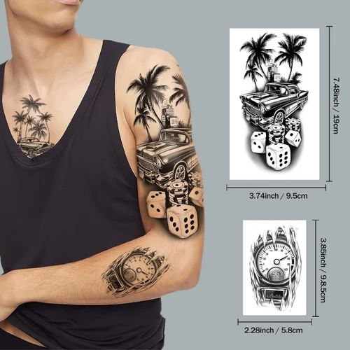 Miniatura 3 de 77 hojas de tatuajes temporales para automóvil, adultos, adolescentes, niños, realistas, tatuajes falsos de media manga, calcomanías de arte