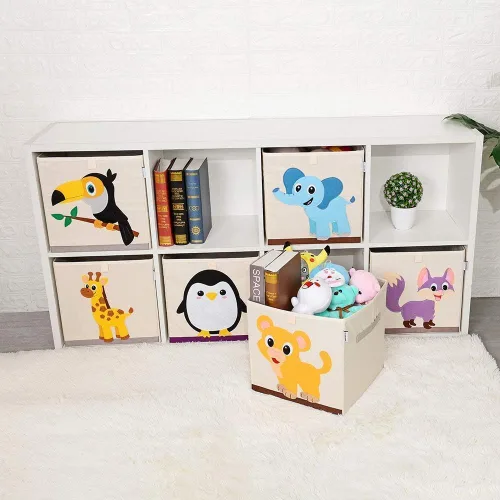 Miniatura 7 de Contenedores plegables de almacenamiento de animales de tela, caja/pecho/organizador para guardería de niños, 13 pulgadas (Lama + jirafa)