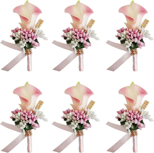 Miniatura 9 de ChezMax Ramillete artificial de flores hechas a mano con clip y cinta, 4 unidades para novia, novio, boda, fiesta de graduación