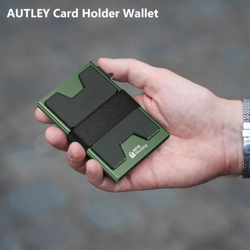 Miniatura 37 de AUTLEY Portatarjetas delgado, billetera minimalista desplegable para hombres, con bloqueo RFID y banda para efectivo (negro)