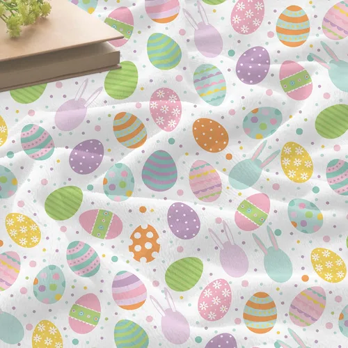 Miniatura 4 de Manta de conejo de Pascua súper suave de franela con elemento de Pascua, linda cola de conejo, huevos coloridos, árbol verde azulado, manta cálida
