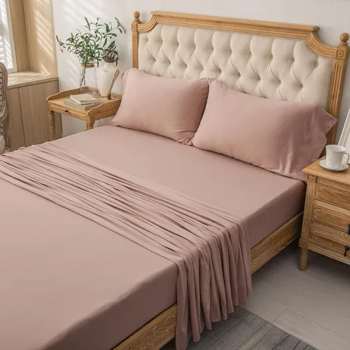 Miniatura 3 de PURE ERA - Juego de sábanas punto jersey de 4 piezas, 100% algodón, supersuaves, cómodas, transpirables, para colchones de hasta 20 pulgadas, Rosa