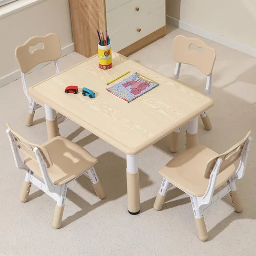 Miniatura 8 de Hulaibit Juego de mesa y sillas para niños, mesa de niños con escritorio de graffiti y 4 sillas, mesa de estudio para niños con altura ajustable