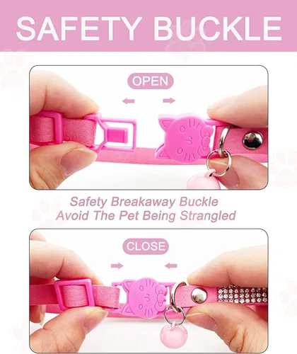 Miniatura 6 de Olmoony - Collares de gato con campana, collar ajustable para gatito, collar de gato para niñas y gatos con diamantes de imitación de terciopelo