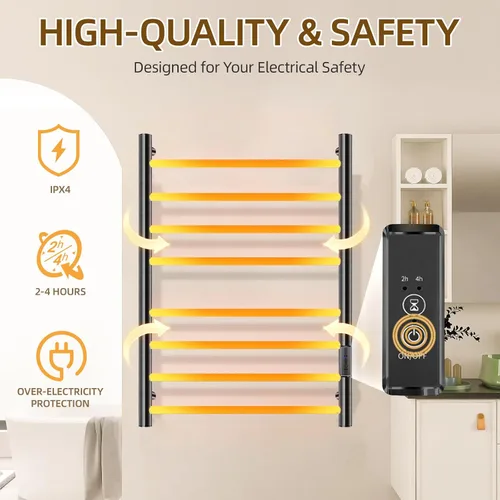 Miniatura 2 de Calentadores de toallas para baño, toallero eléctrico calentado montado en la pared, estante de almacenamiento caliente con temporizador integrado