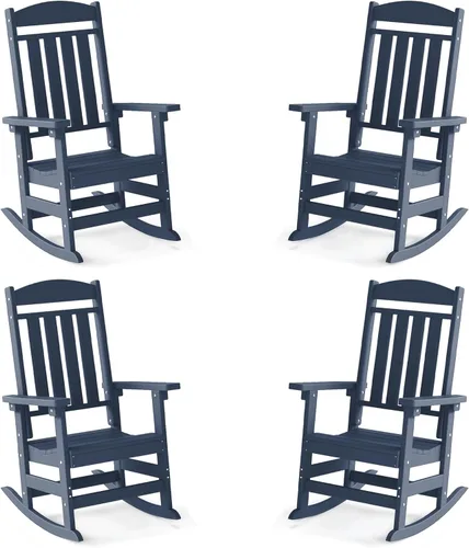 Miniatura 27 de FOOWIN Juego de sillas mecedoras de patio de 2 piezas, mecedora de porche con respaldo alto de HDPE, mecedora de porche de madera de polietileno