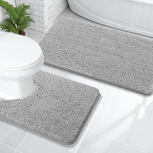 Miniatura 168 de OLANLY Juego de alfombras de baño de 2 piezas, alfombras de baño de chenilla suave y absorbente y alfombra de contorno en forma de U para inodoro