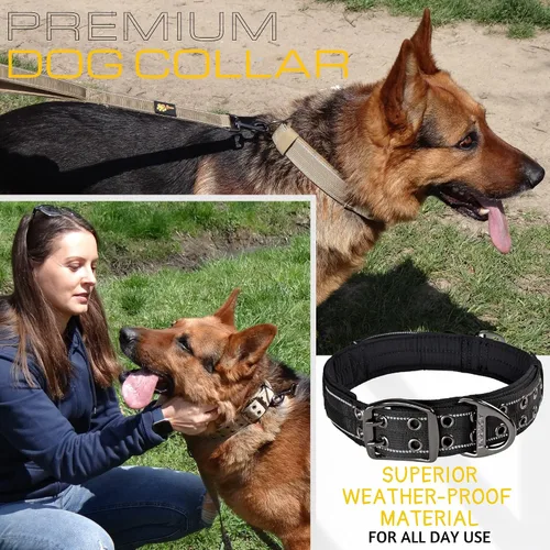 Miniatura 5 de ADITYNA Collar de perro resistente con asa – Collar grueso para perros grandes – ancho, reflectante, táctico, acolchado de neopreno suave – Collar
