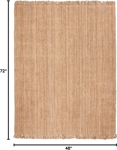 Miniatura 2 de SAFAVIEH Natural Fiber Collection - Alfombra decorativa de 4 x 6 pies, natural, hecho a mano, yute con flecos, ideal para zonas de alto tráfico