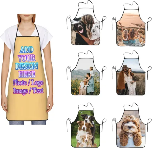 Miniatura 23 de Delantal de cocina personalizado con logotipo de texto fotográfico, delantal unisex personalizado para camarero de restaurante para hornear barbacoa