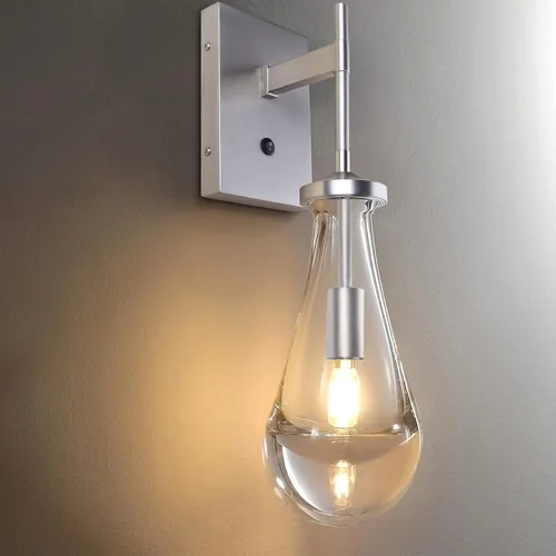 HuisMier Aplique de Pared de Níquel Cepillado, Apliques de Pared Gota de Lluvia con Botón Interruptor de Encendido/Apagado, Moderna Lámpara de Pared