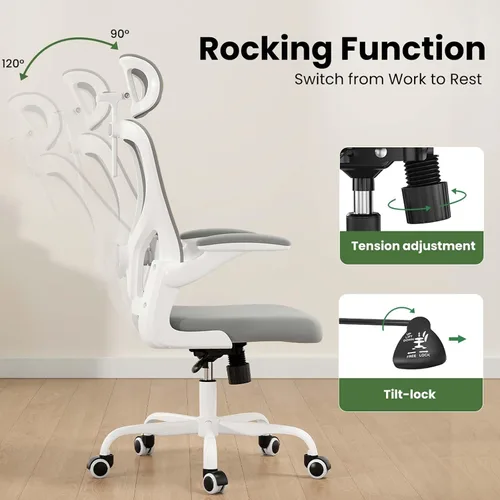 Miniatura 4 de Sillas de oficina ergonómicas de malla con soporte lumbar y reposacabezas ajustable, cómoda silla de escritorio para computadora con respaldo alto