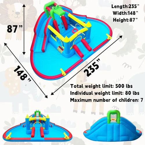 Miniatura 2 de Casa inflable de rebote con toboganes de agua, pozo de doble bola/piscina de agua, estilo cocodrilo, pared de escalada, castillo animoso para niños