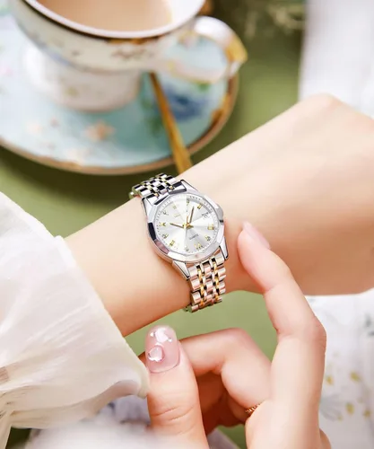 Miniatura 3 de OLEVS Reloj de pulsera para mujer, de acero inoxidable, de dos tonos, de acero inoxidable, analógico, de cuarzo, para mujer