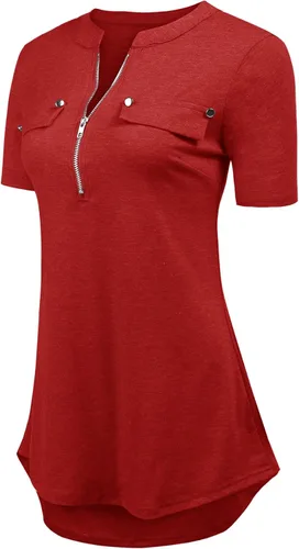 Miniatura 2 de Camisa LuckyMore de manga corta, con cierre zipper, de oficina, de trabajo, informal, suelta, para mujer