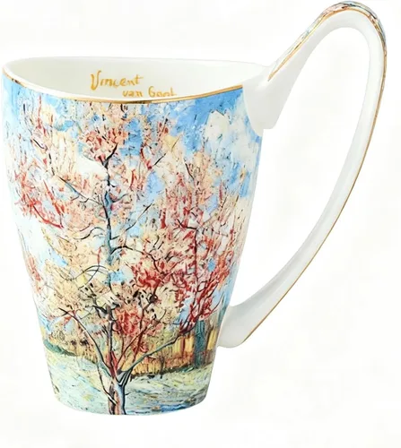 Miniatura 8 de Taza de café de porcelana de hueso YBK Tech, taza grande de 16oz de té - Diseño inspirado en las pinturas de Van Gogh (flor de albaricoque)