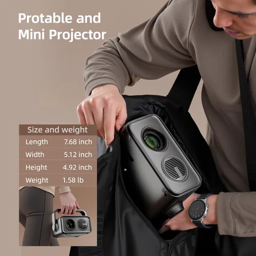 Miniatura 6 de BKZ Proyector portátil con enfoque eléctrico Keystone automático de 360° ajustable de 360° con soporte dual AI, enfoque eléctrico, con Bluetooth