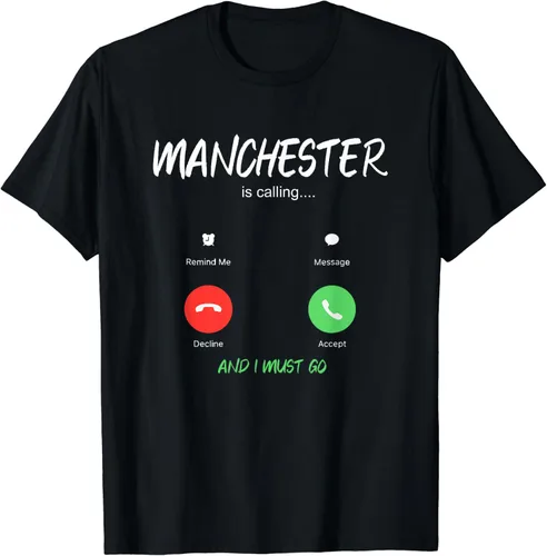 Miniatura 2 de Camiseta de viaje Manchester Is Calling And I Must Go England, Negro