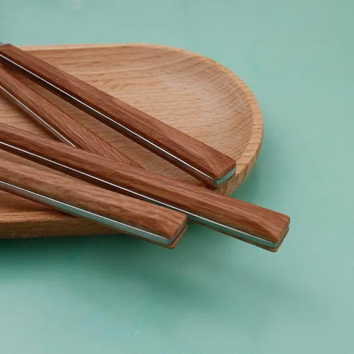 Miniatura 3 de Juego de cubiertos de madera de 32 piezas para 6 personas con mango de madera de imitación de madera de acero inoxidable para boda, hogar, cocina