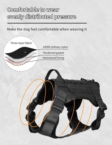 Miniatura 3 de Arnés táctico para perros de razas medianas y grandes, arnés ajustable para perros de servicio sin tirones con mango y sistema Molle, cordón
