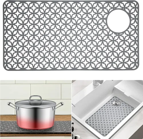 Miniatura 6 de Protectores de silicona para fregadero de cocina, 28.25 x 15.25 pulgadas, protectores de fregadero para parte inferior de porcelana de acero