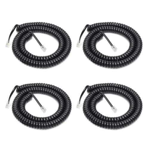 Miniatura 10 de Uvital Paquete de 2 cables telefónicos para línea fija, cable telefónico enrollado negro de 1.4 pies - generalmente se estira a 2-4.5 pies, longitud