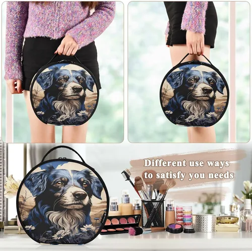 Miniatura 5 de senya Bolsa redonda para cosméticos, estuche de viaje para maquillaje, bolsa organizadora de maquillaje con divisores ajustables, portátil