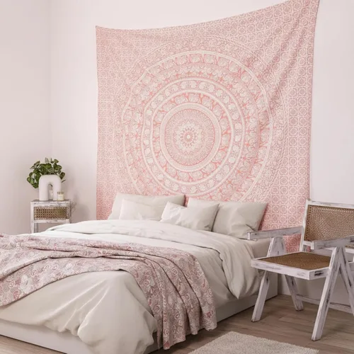 Miniatura 9 de Craft Trade - Tapiz de algodón indio con mandala para pared, decoración estética boho hippie para sala de estar, meditación y dormitorio - Amarillo