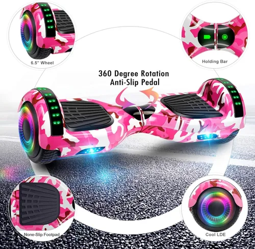 Miniatura 4 de FLYING-ANT Hoverboard de 6.5" de dos ruedas con asiento de autoequilibrio, scooter eléctrico con ruedas de luz LED Flash A01-rosa