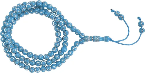 Miniatura 9 de Rosario musulmán, herramienta de oración, 99 granos de resina, adoración islámica dorada, artículo religioso azul (azul)