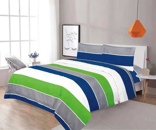 Miniatura 2 de Sapphire Home Juego de sábanas estampadas de cuatro (4) piezas tamaño Queen con sábana bajera, plana y 2 fundas de almohada, estampado de rayas