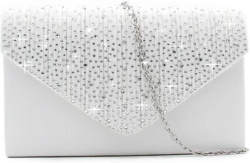 Miniatura 8 de Milisente Bolsa de noche para mujer, con diamantes de imitación con purpurina, para boda, bolsa de noche, sobre de cristal, bolsa cruzada