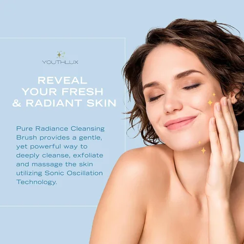 Miniatura 5 de Pure Radiance, cepillo de limpieza facial vibratorio, limpiador facial eléctrico, 3 modos, 3 cabezales de cepillo (2 cerdas, 1 silicona), plateado
