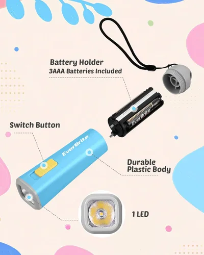 Miniatura 8 de EverBrite Linterna pequeña, mini linterna LED, uso de antorcha de plástico para emergencias, camping, al aire libre con cordón 3AAA batería Azul