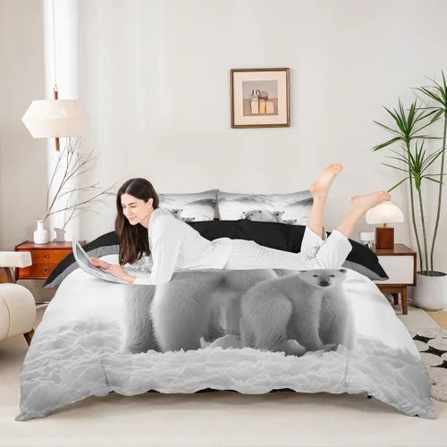Miniatura 3 de Erosebridal Juego de ropa de cama de oso polar, funda de edredón de paisaje ártico, tamaño King, funda de edredón con patrón de iceberg natural