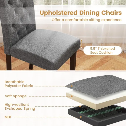Miniatura 3 de GOFLAME Juego de 4 sillas de comedor tapizadas, sillas Parson tapizadas de tela con botones con patas de madera de goma, asiento acolchado y Gris