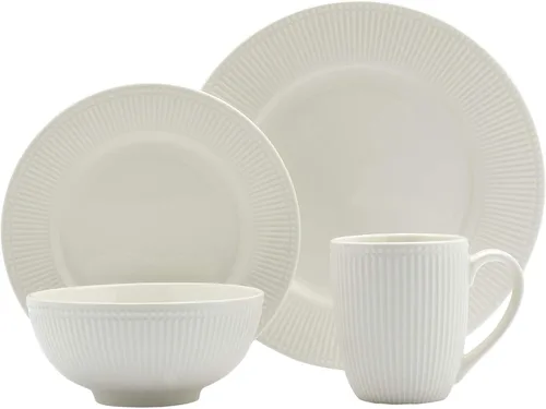 Miniatura 10 de Tabletops Gallery - Vajilla redonda de porcelana blanca en relieve - Bloom - Set de vajilla de 12 piezas Blanco Bloom
