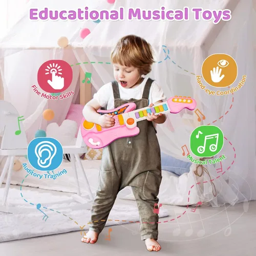 Miniatura 5 de Guitarra para niños 2 en 1 Instrumentos musicales para niños Piano para niños pequeños Juguete de guitarra eléctrica con correa Juguetes musicales