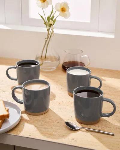 Miniatura 6 de famiware Tazas de café para 4, juego de tazas de 13 onzas, taza de beber con asa para café, té, cacao, leche, serisa Milkyway Serise, gris oscuro