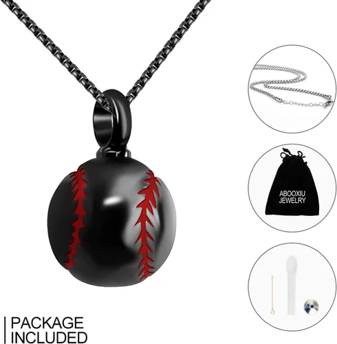 Miniatura 7 de abooxiu Collar de urna de béisbol para cenizas de acero inoxidable con colgante conmemorativo, colgante de cenizas humanas, para mujeres y hombres