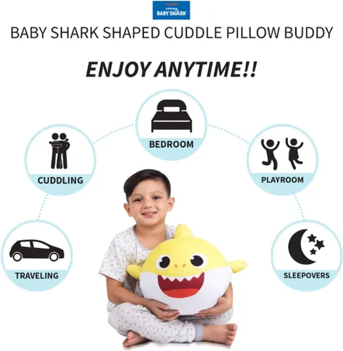 Miniatura 3 de Nickelodeon Baby Shark Kids - Peluche de peluche y almohada decorativa, color amarillo, 15 pulgadas de alto