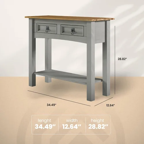 Miniatura 2 de Furniture Dash Mesa Consola de Pasillo de Madera Maciza 34.49" An, 12.64" Pr, 28.82" Al - Mesa de Entrada Estilo Granja con 2 Cajones, Oficina Gris